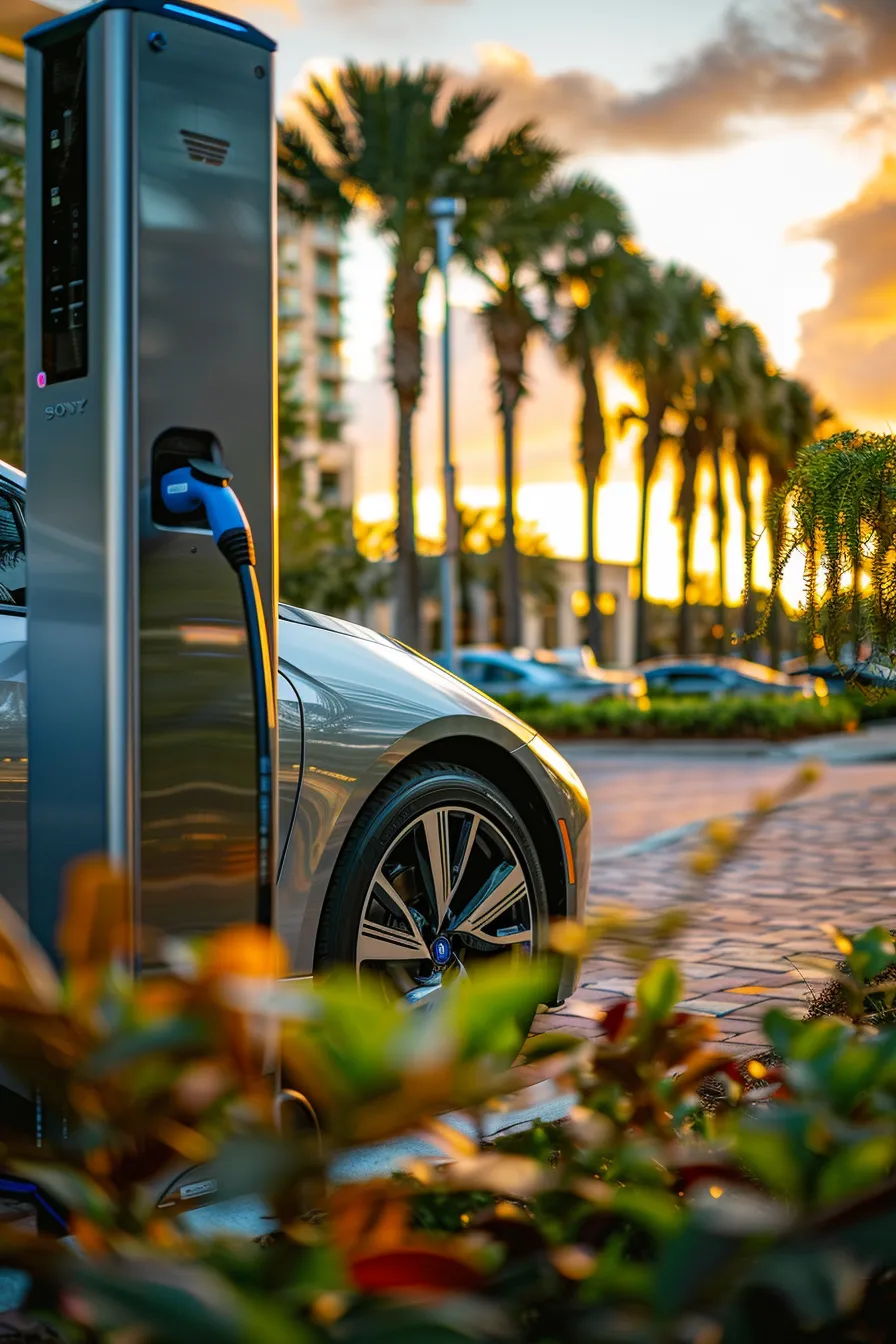 a sleek, modern electric vehicle parked near a state-of-the-art mobile charging station in an urban florida landscape, showcasing satisfied users engaging in seamless on-demand charging experiences amidst the vibrant city backdrop. a sleek, modern electric vehicle parked near a state-of-the-art mobile charging station in an urban florida landscape, showcasing satisfied users engaging in seamless on-demand charging experiences amidst the vibrant city backdrop.