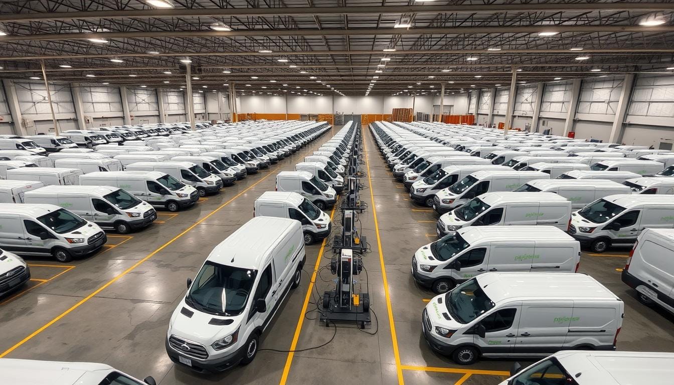 Large delivery company EV fleet with mobile charging infrastructure