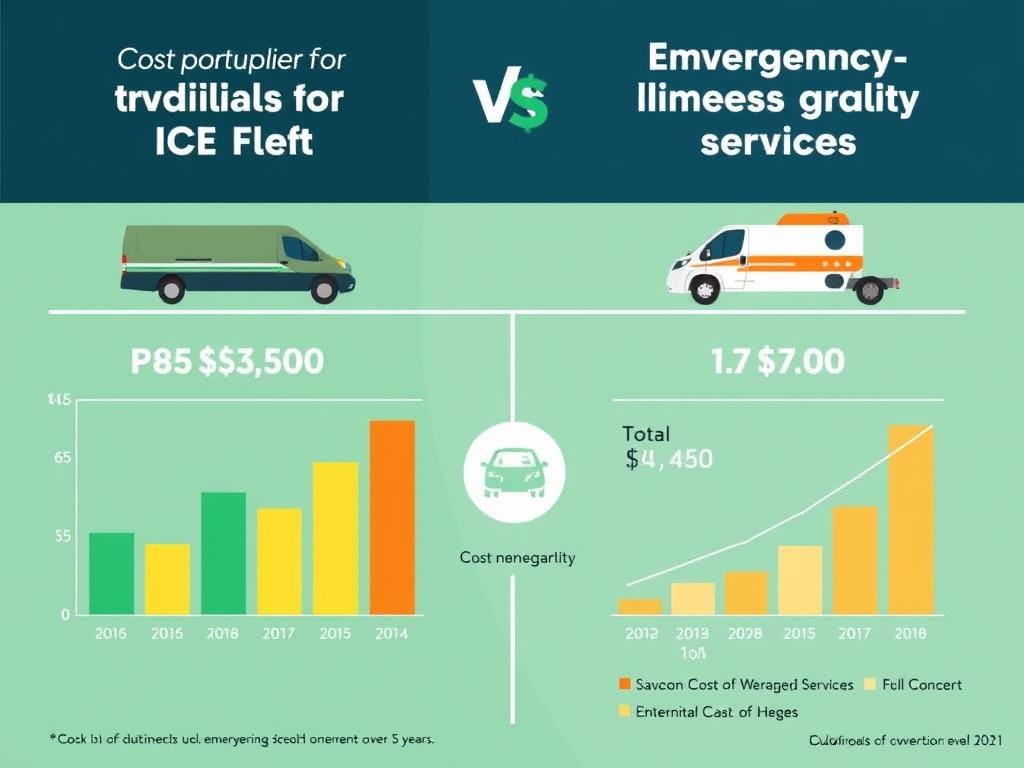 Graph showing cost comparison between traditional and EV fleets with emergency charging