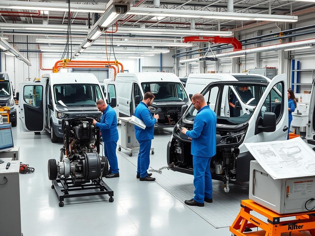 OEM engineers working on EV fleet vehicle development